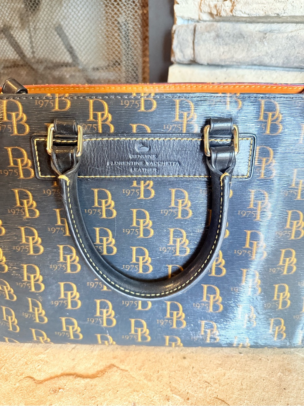 Dooney & Bourke Navy and Tan Signature Monogram Tote